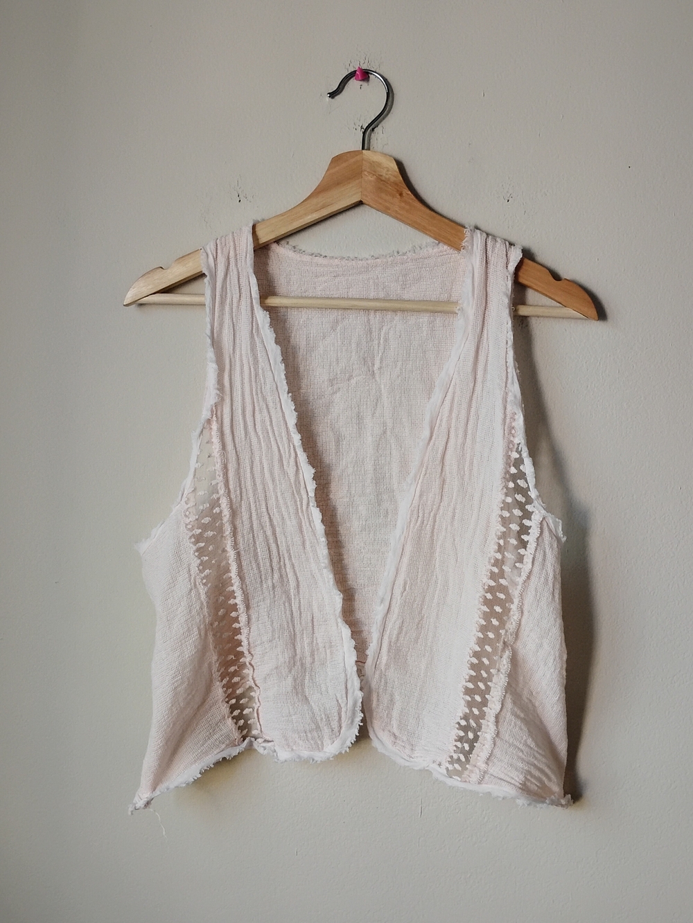 Vintage Pale Pink Crochet-Panel Vest